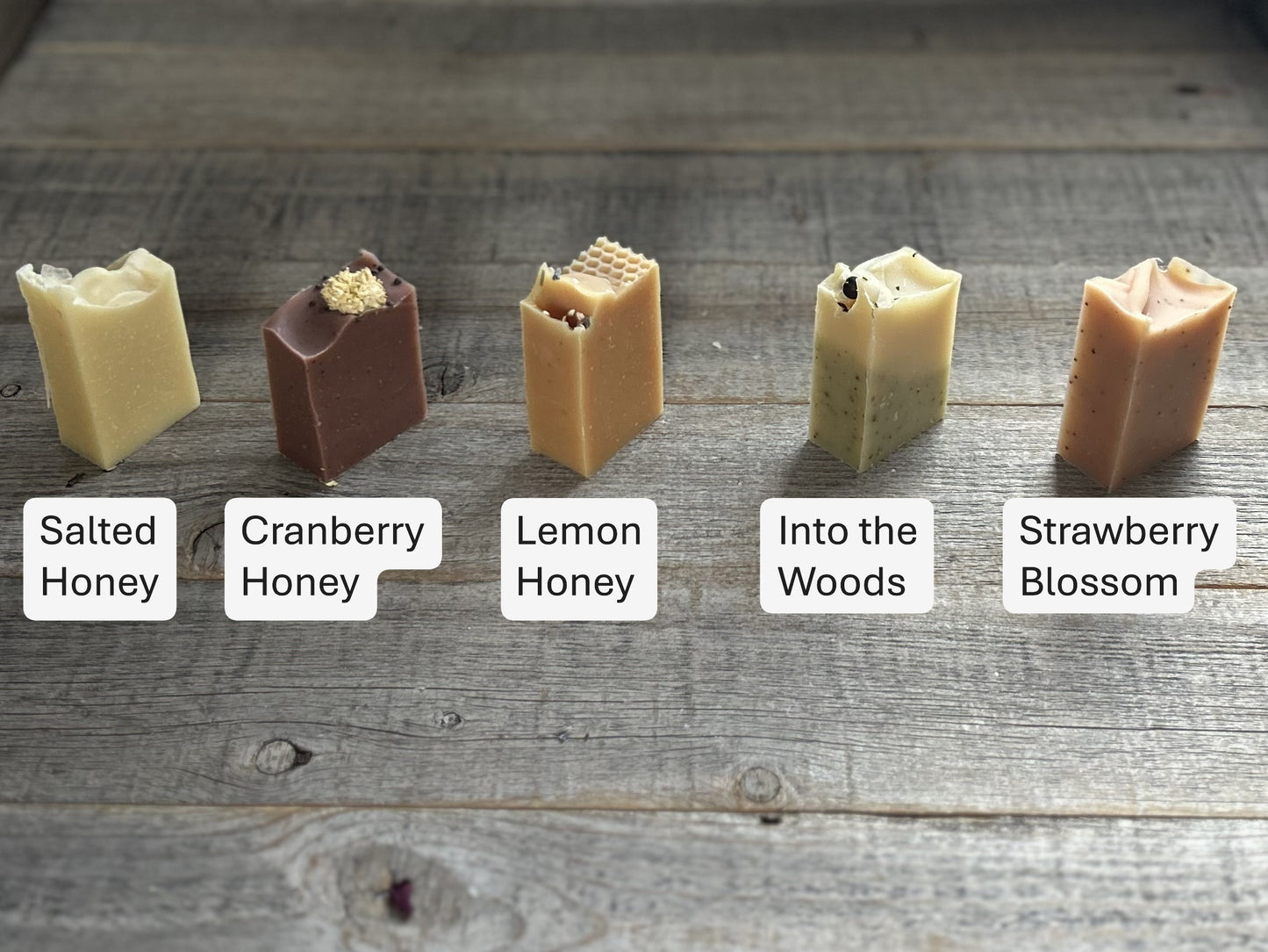 Soap choices and names for half bar party favors, Kendrick Homestead