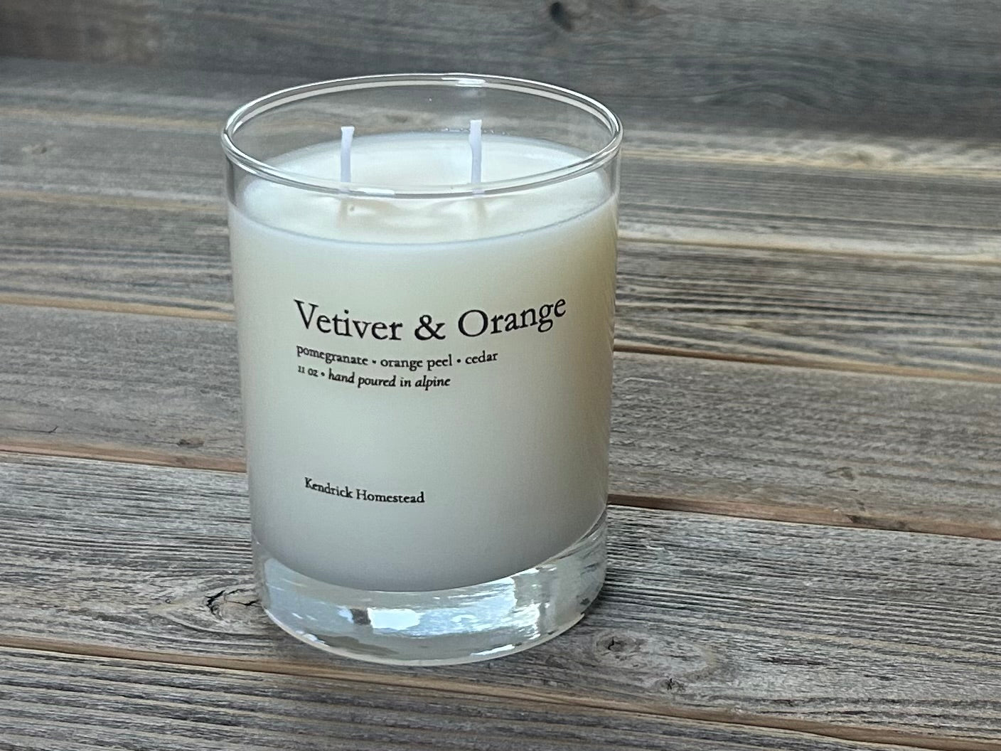 Vetiver & Orange candle, coconut, apricot and soy wax blend, Kendrick Homestead