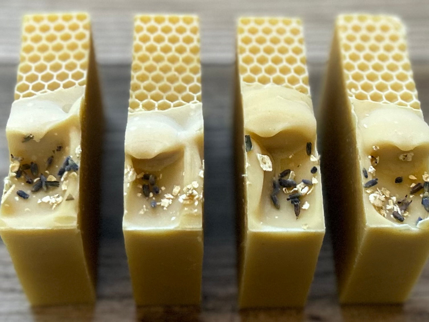 Honey Lemon Goat's milk soap, raw honey, colloidal oatmeal, lemon, litsea cubeba, lavender and benzoin essential oil, Kendrick Homestead