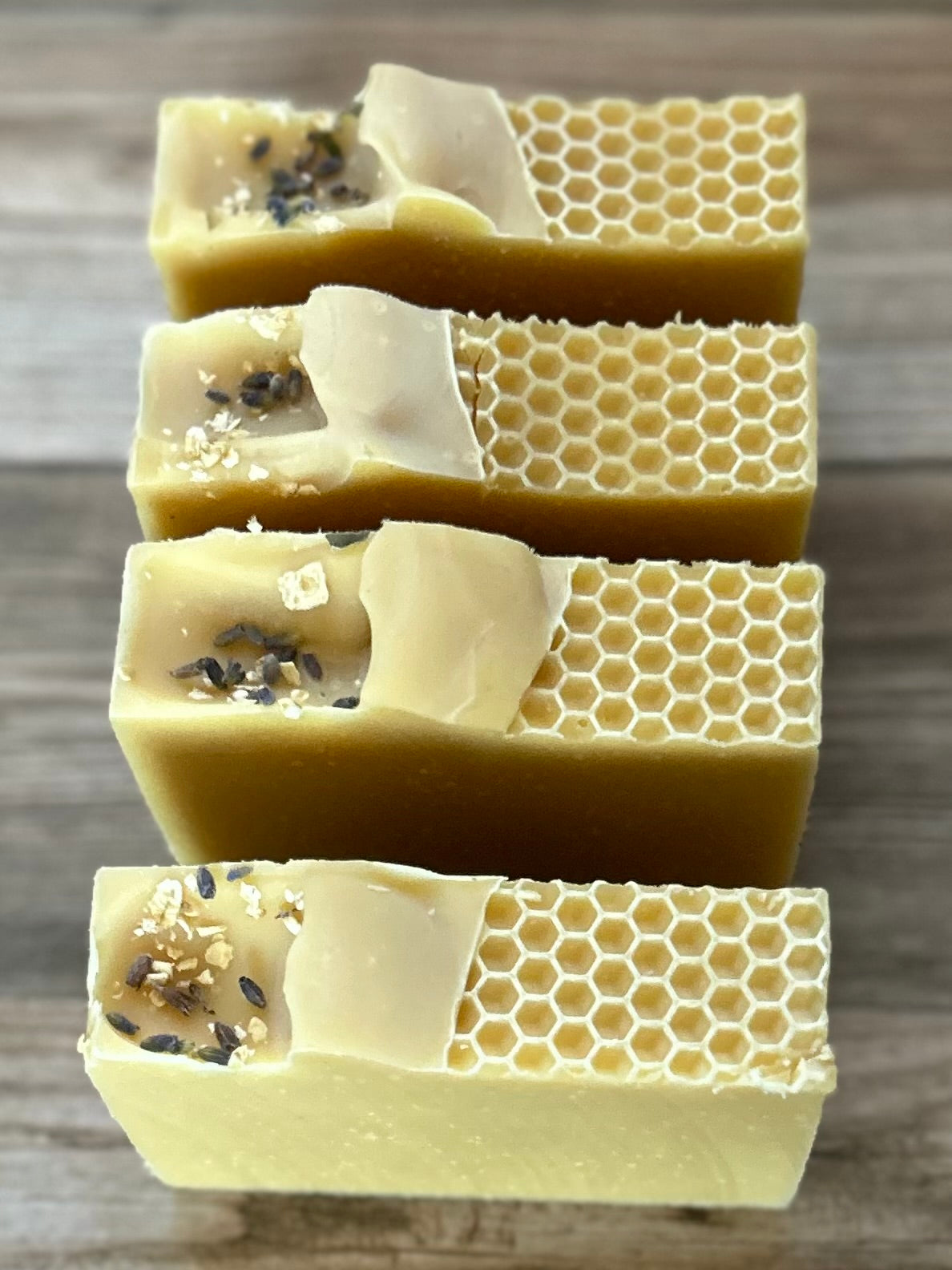 Honey Lemon Goat's milk soap, raw honey, colloidal oatmeal, lemon, litsea cubeba, lavender and benzoin essential oil, Kendrick Homestead