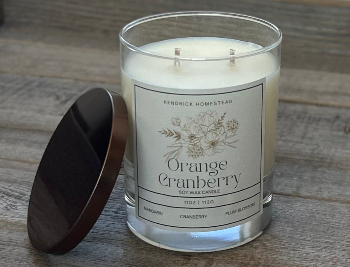 Orange Cranberry soy wax candle Kendrick Homestead