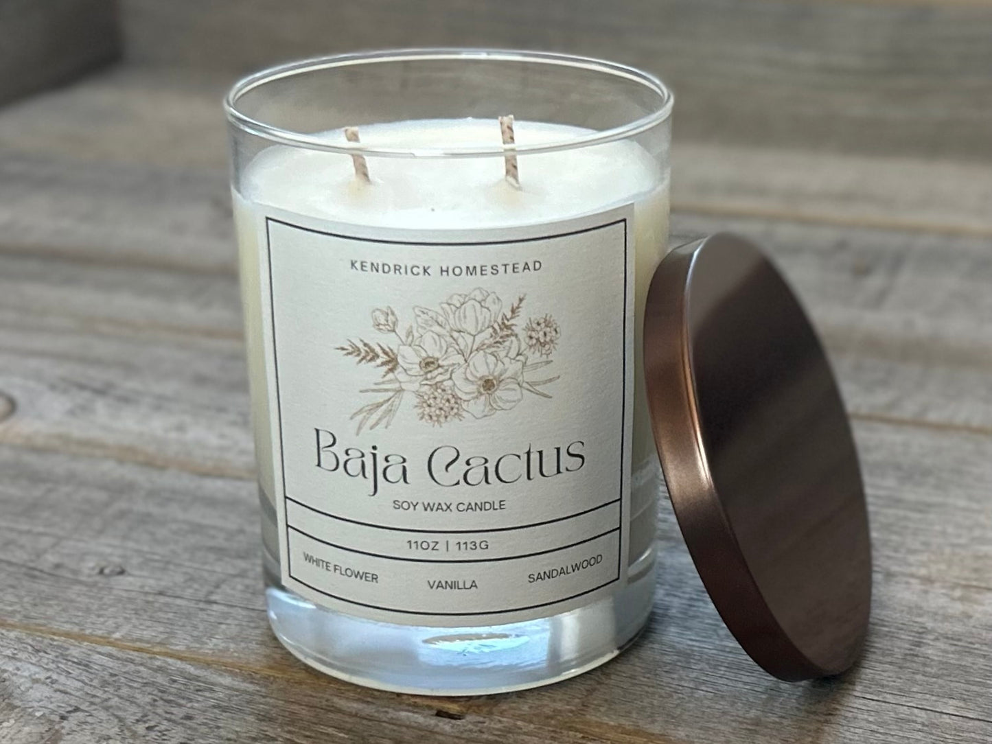 Baja Cactus soy wax candle Kendrick Homestead