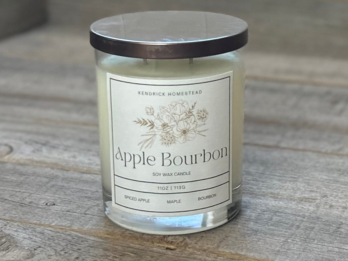 Apple Bourbon Soy Wax candle Kendrick Homestead