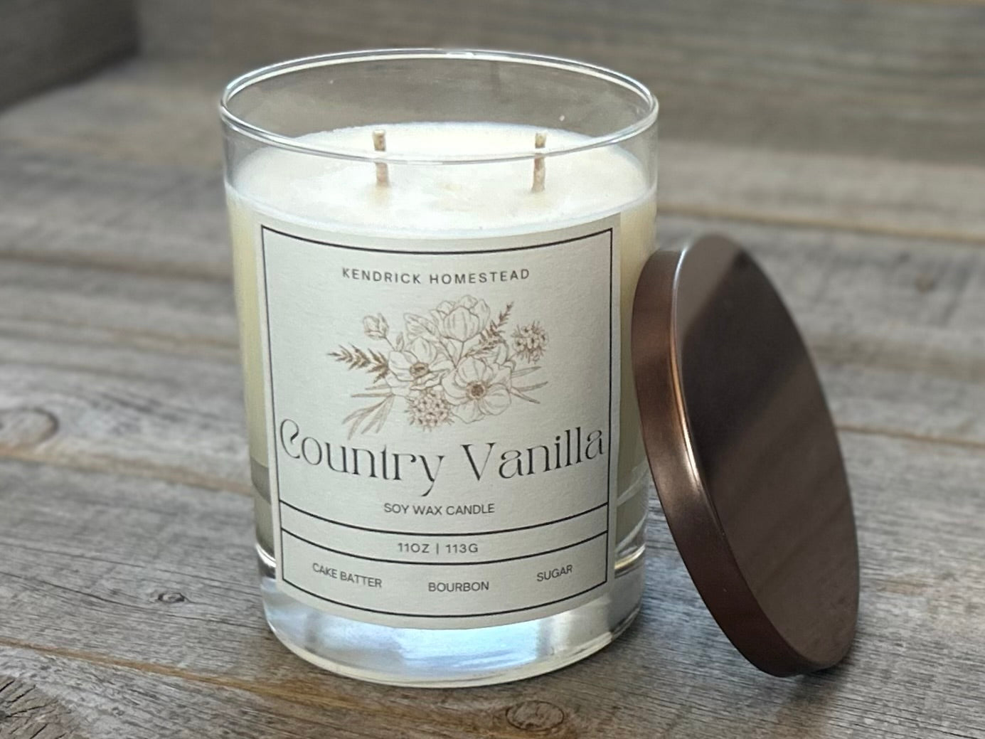 Country Vanilla soy wax candle double wick Kendrick Homestead