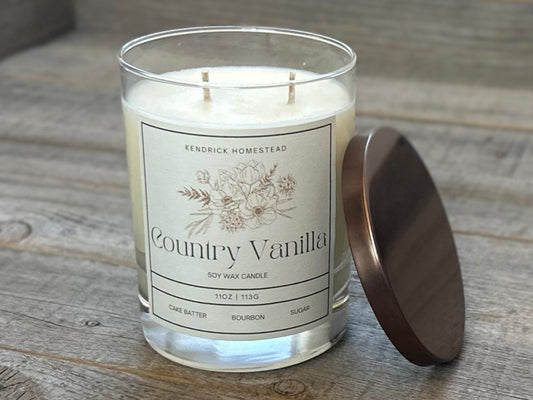 Country Vanilla soy wax candle double wick Kendrick Homestead