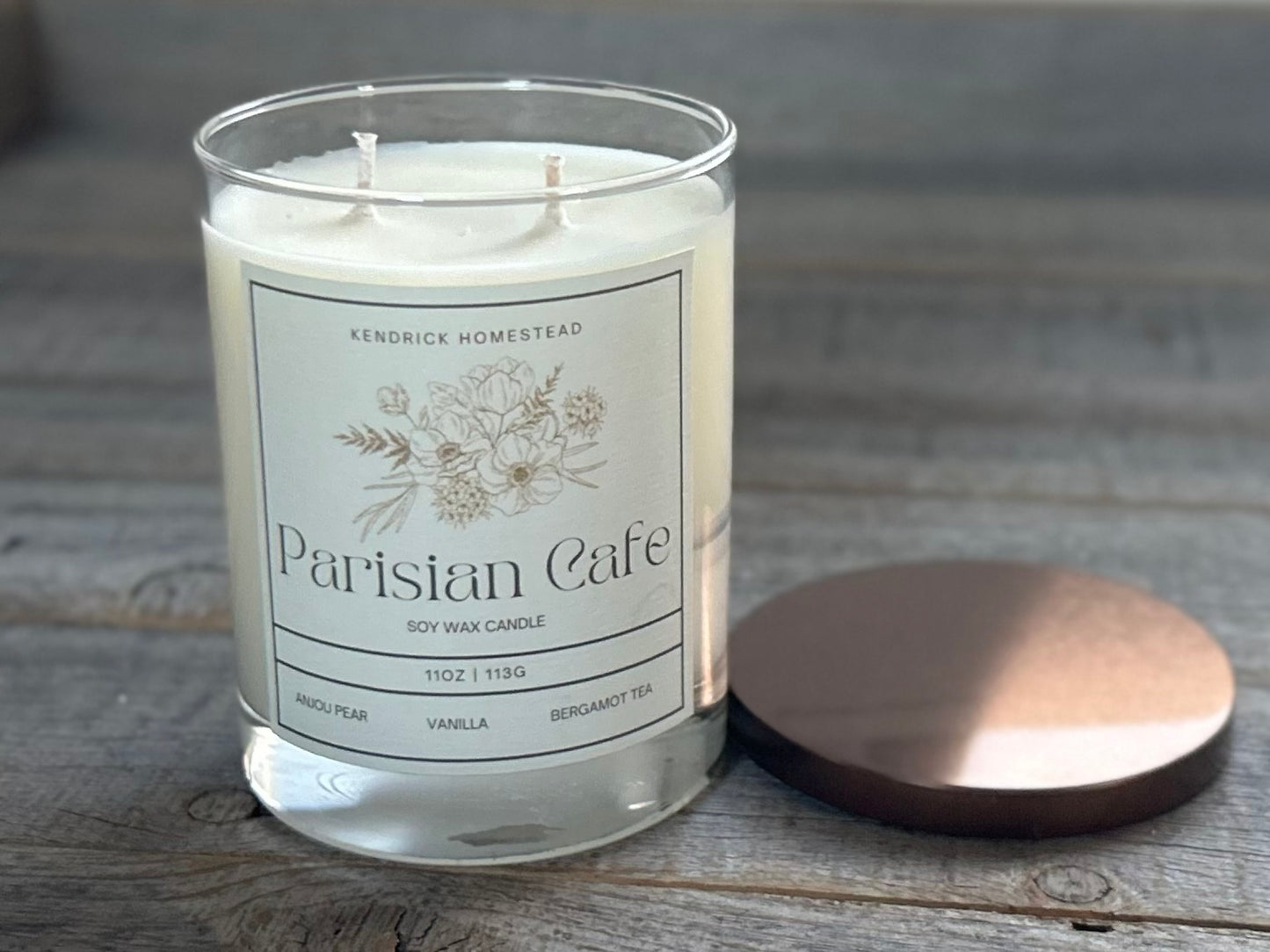 Parisian Cafe Soy Wax Candle
Imagine a charming Parisian cafe on a crisp morning! This elegant fragrance transports you to this exact moment with Anjou pear and bergamot tea with orange blossom and sugar.
Kendrick Homestead
Fragrance notes: Anjou pear, bergamot tea, orange blossom, sheer musk and sugar