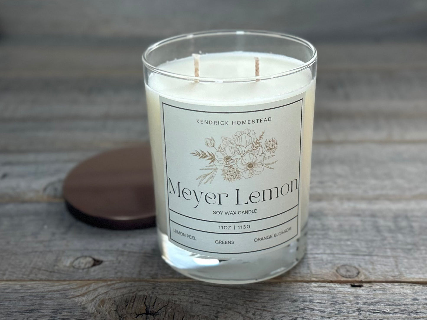 Meyer Lemon Soy Wax Candle
This gourmand scent inspires summer feelings with sliced lemons, sweet sugar and a hint of tart berries.
Fragrance notes: Citrus, lemon peel, greens, light floral, orange blossom, sugar and vanilla.
Kendrick Homestead