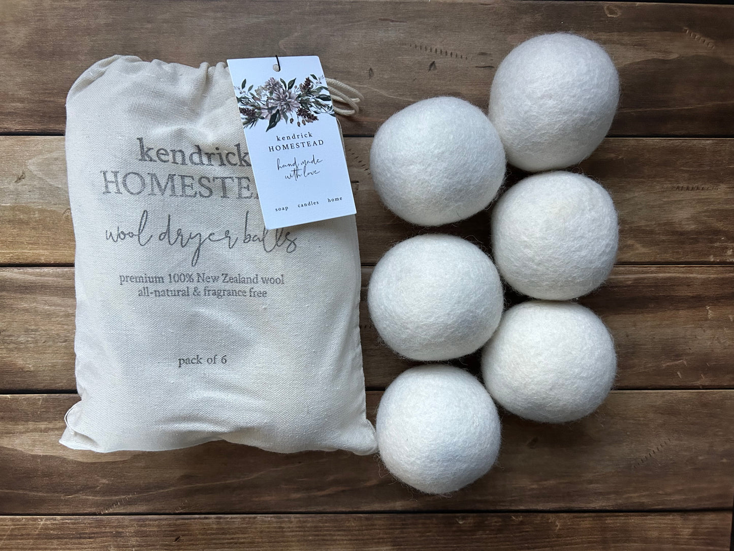 6 pack of wool dryer balls, clean laundry, natural laundry Kendrick Homestead