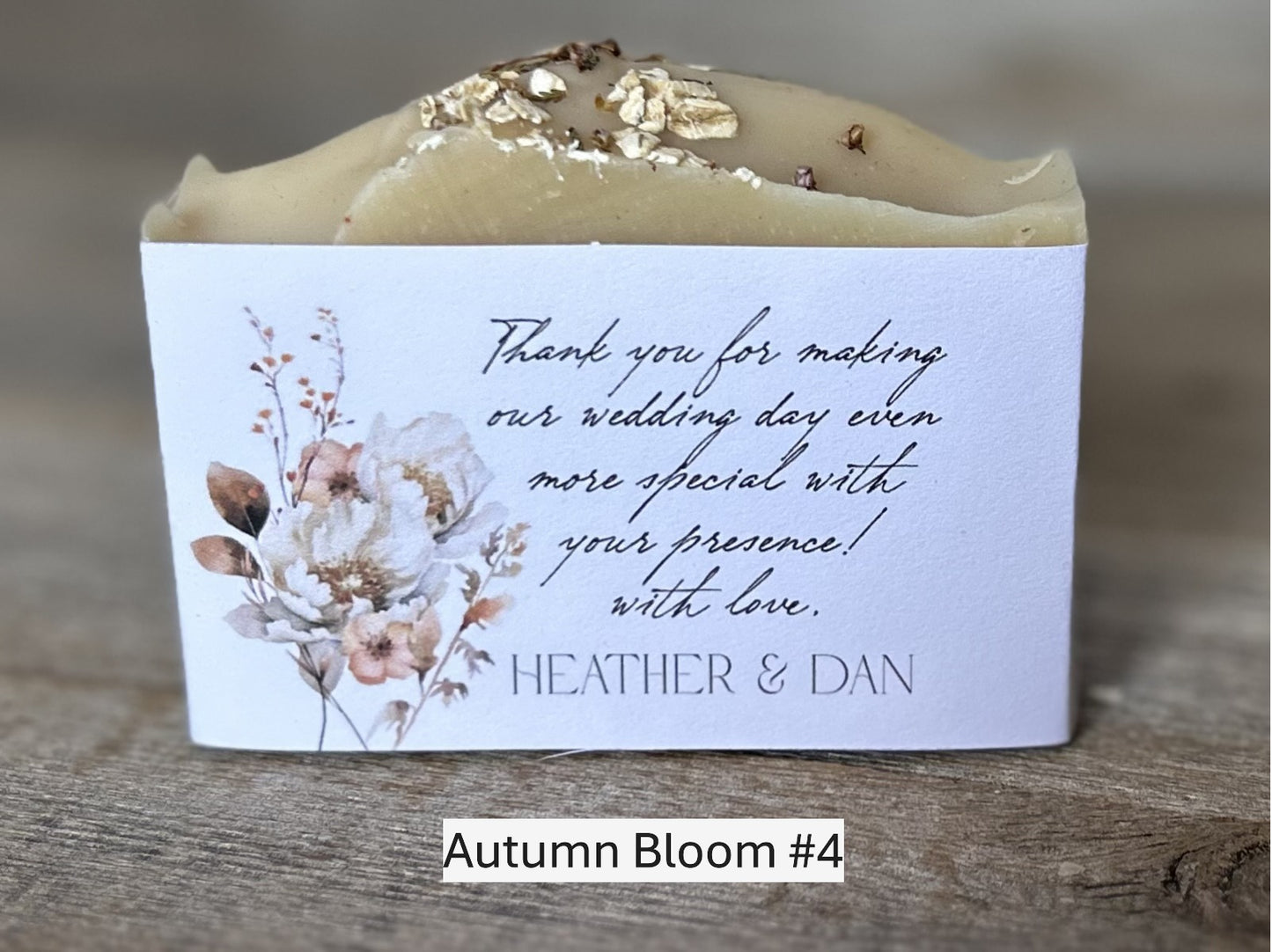 Autumn Bloom, custom wedding soap favors, custom labels, Kendrick Homestead