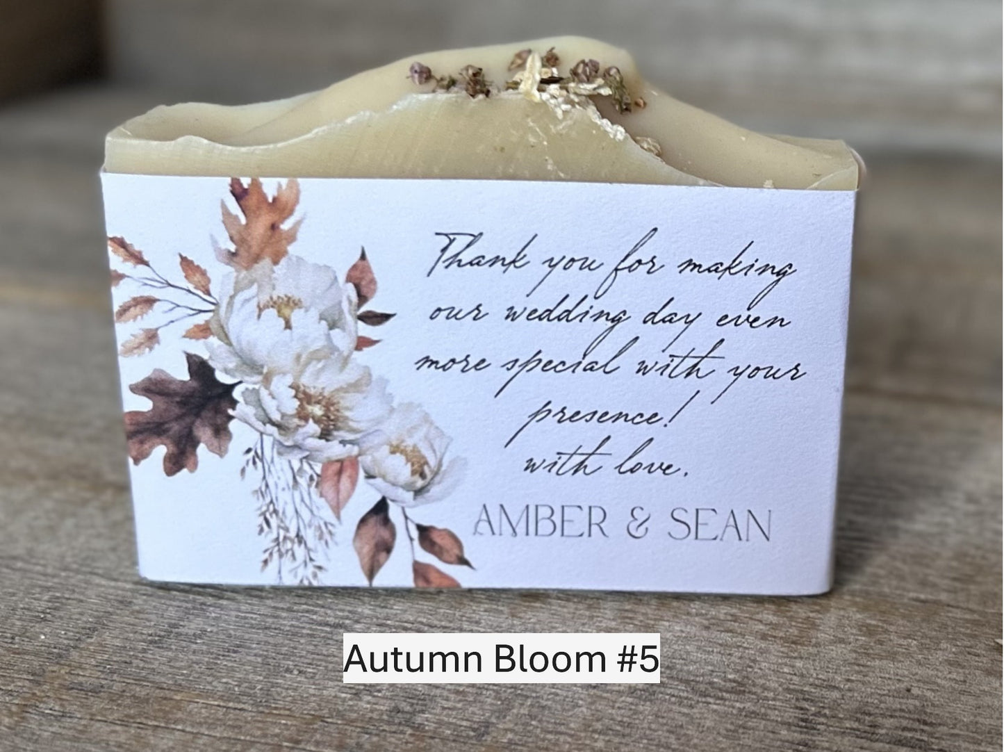 Autumn Bloom, custom wedding soap favors, custom labels, Kendrick Homestead