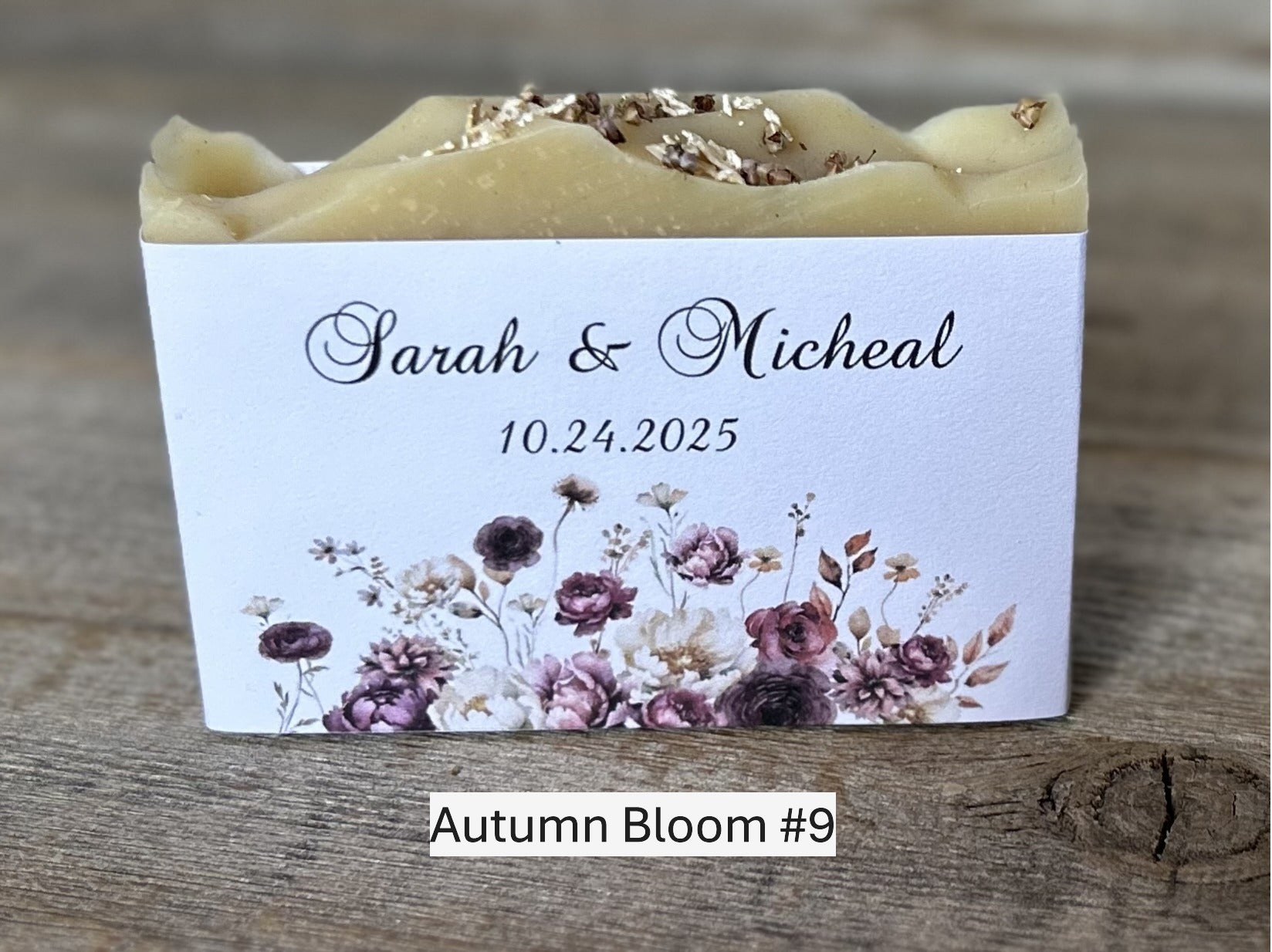 Autumn Bloom, custom wedding soap favors, custom labels, Kendrick Homestead