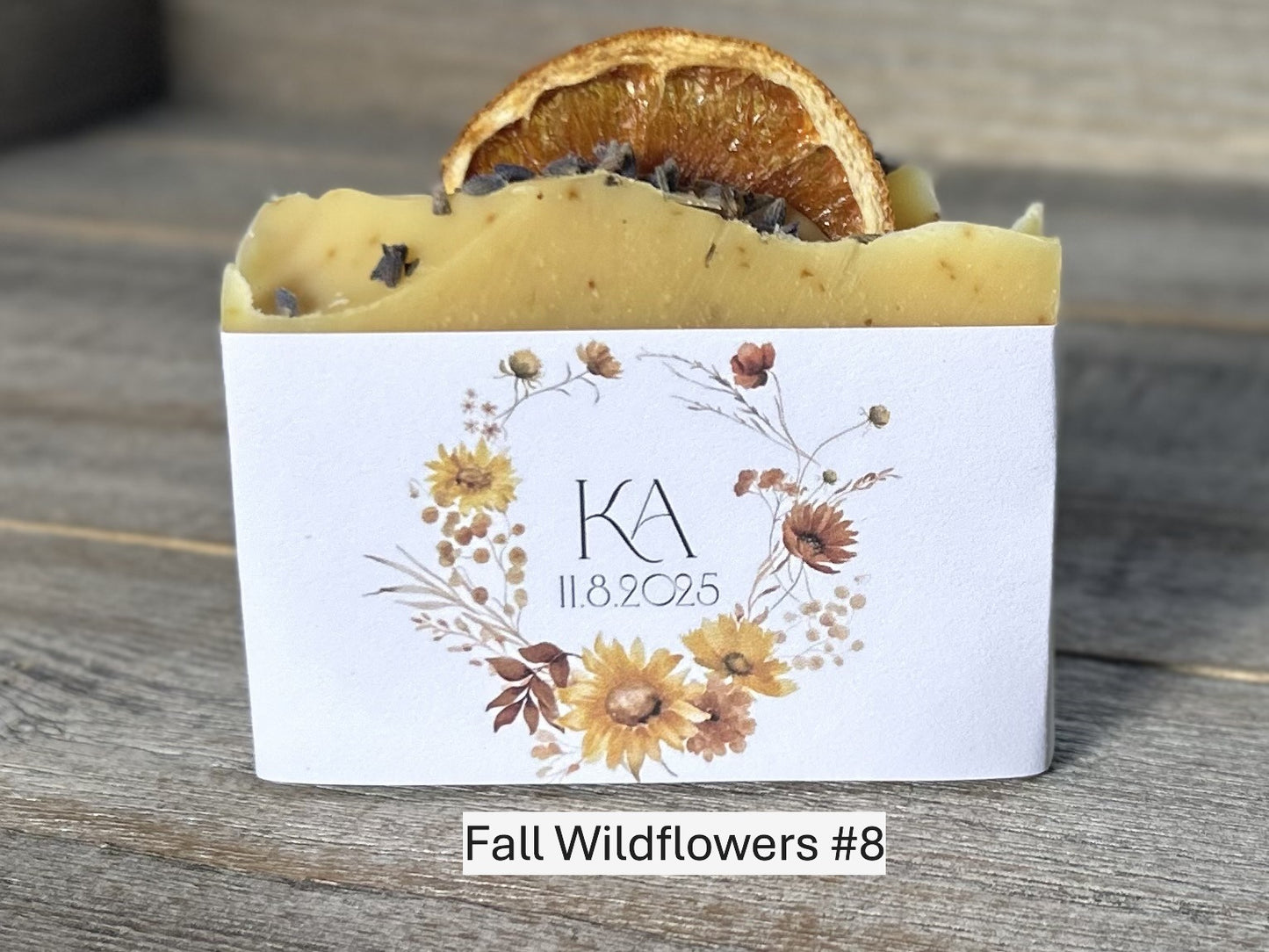 Fall Wildflower, wedding soap favors, custom label, Kendrick Homestead