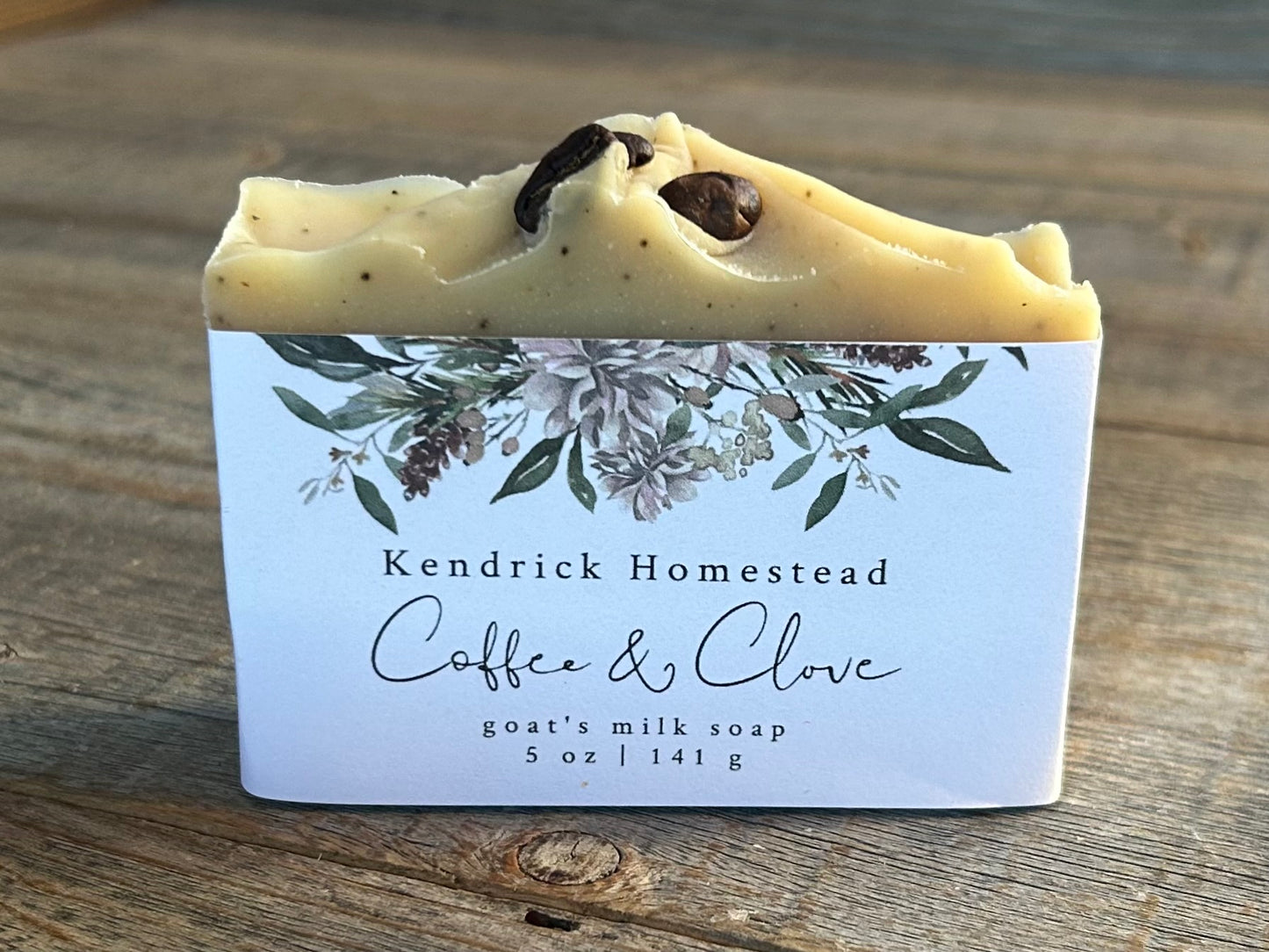 Coffee and Clove Soap coconut milk, chocolate, coffee grounds, oatmeal, clove, star anise, cedarwood, exfoliating, Kendrick Homestead