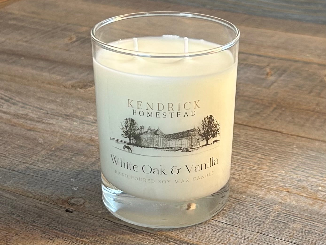 White Oak & Vanilla soy wax candle Kendrick Homestead