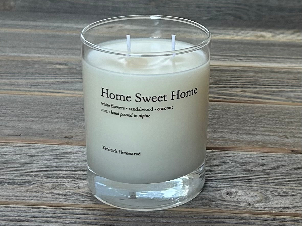 Home Sweet Home candle,  coconut, apricot and soy wax blend, Kendrick Homestead
