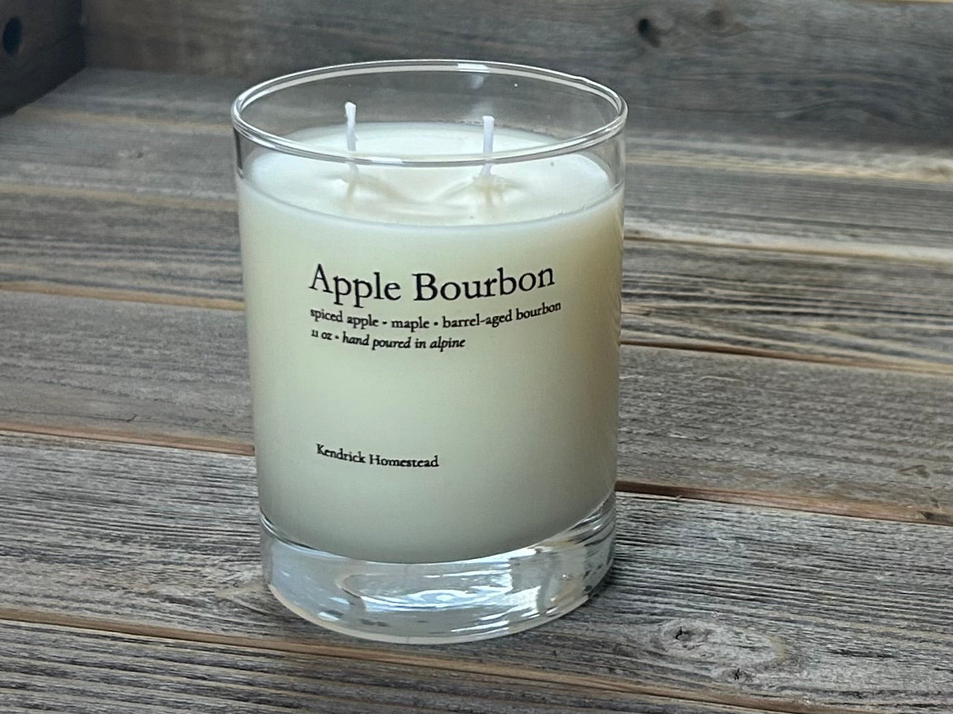 Apple Bourbon candle,  coconut, apricot and soy wax blend, Kendrick Homestead