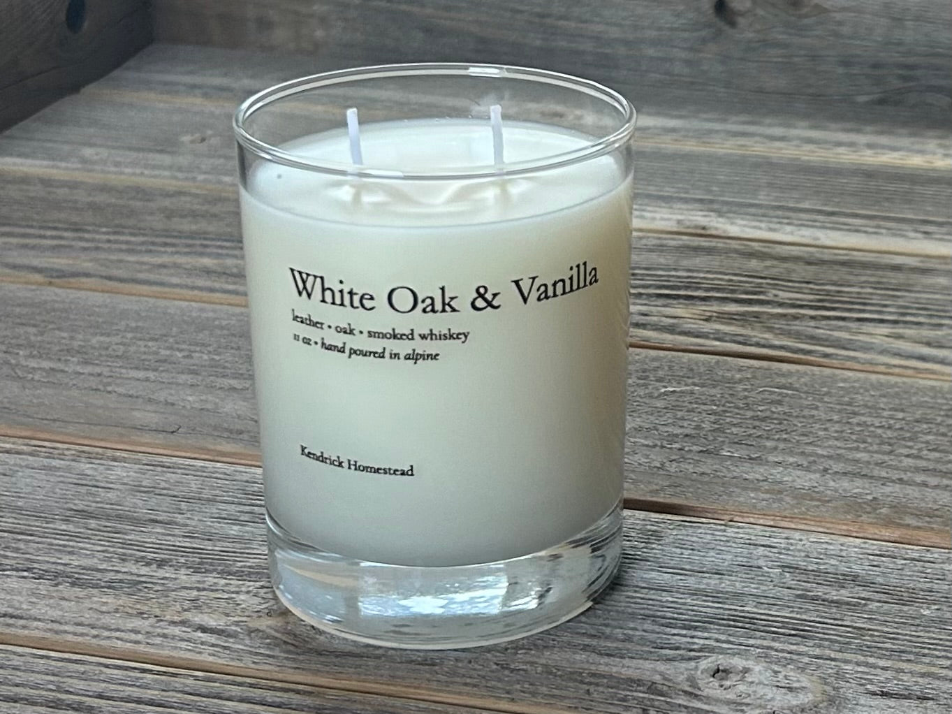 White Oak & Vanilla,  coconut, apricot and soy wax blend, Kendrick Homestead