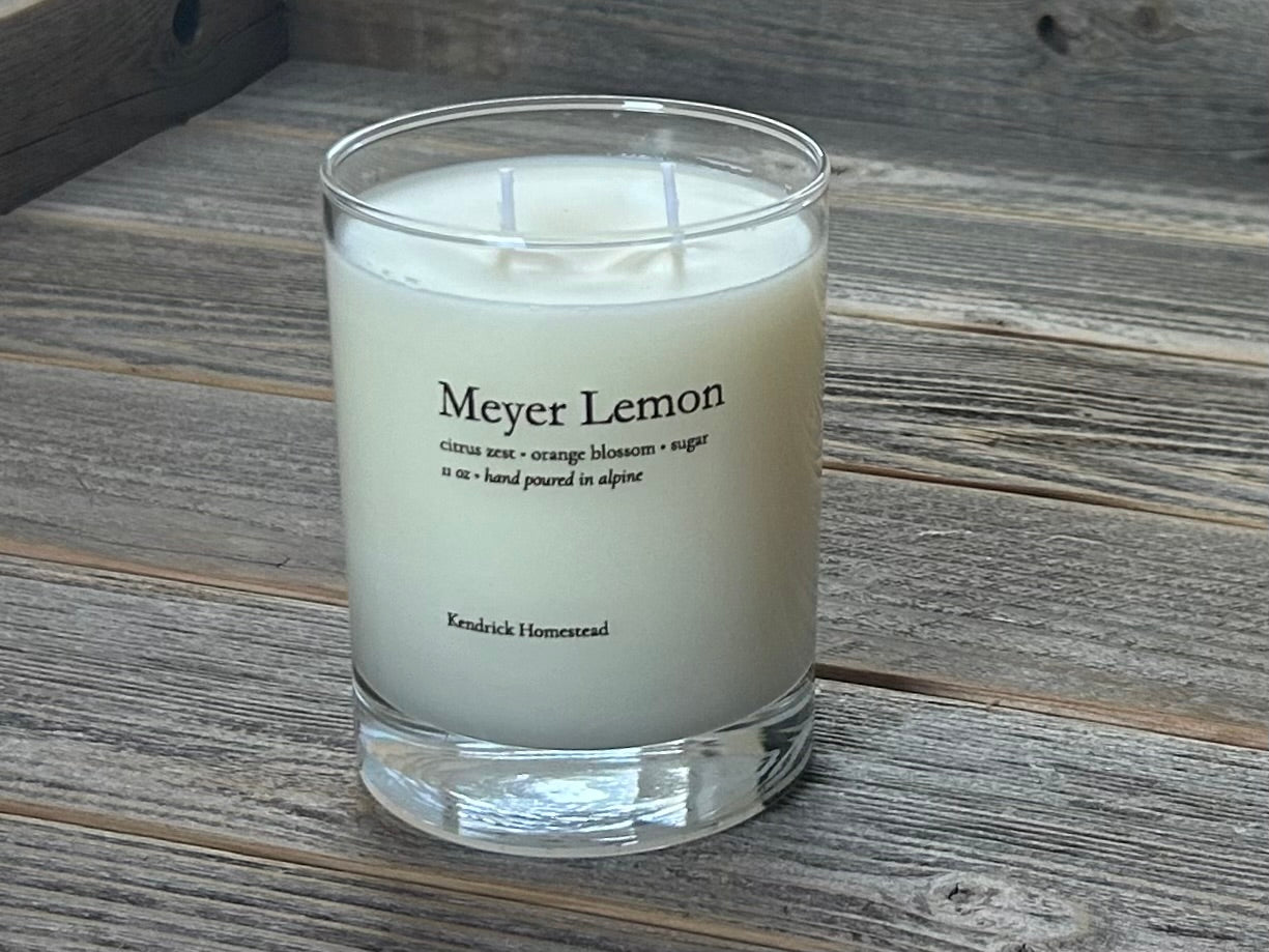Meyer Lemon candle,  coconut, apricot and soy wax blend, Kendrick Homestead