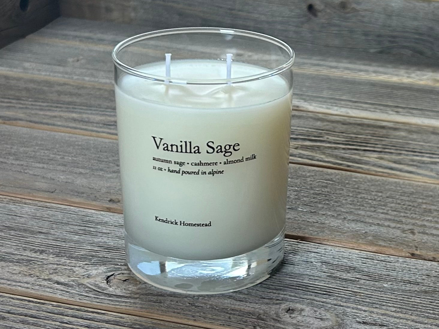 Vanilla Sage, coconut, apricot and soy wax blend, Kendrick Homestead