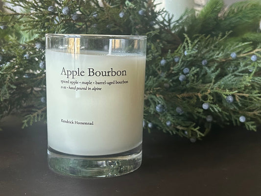 Apple Bourbon candle,  coconut, apricot and soy wax blend, Kendrick Homestead