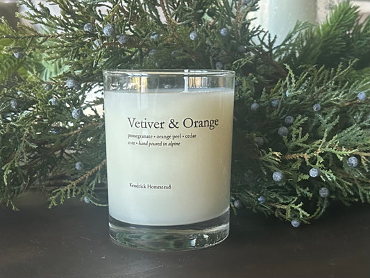 Vetiver & Orange candle,  coconut, apricot and soy wax blend, Kendrick Homestead