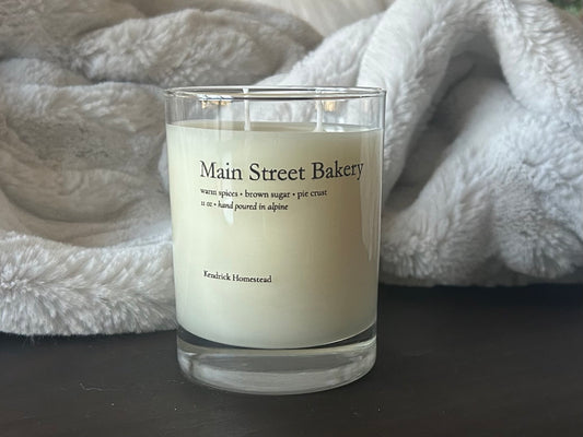 Main Street Bakery candle, coconut, apricot and soy wax blend, Kendrick Homestead