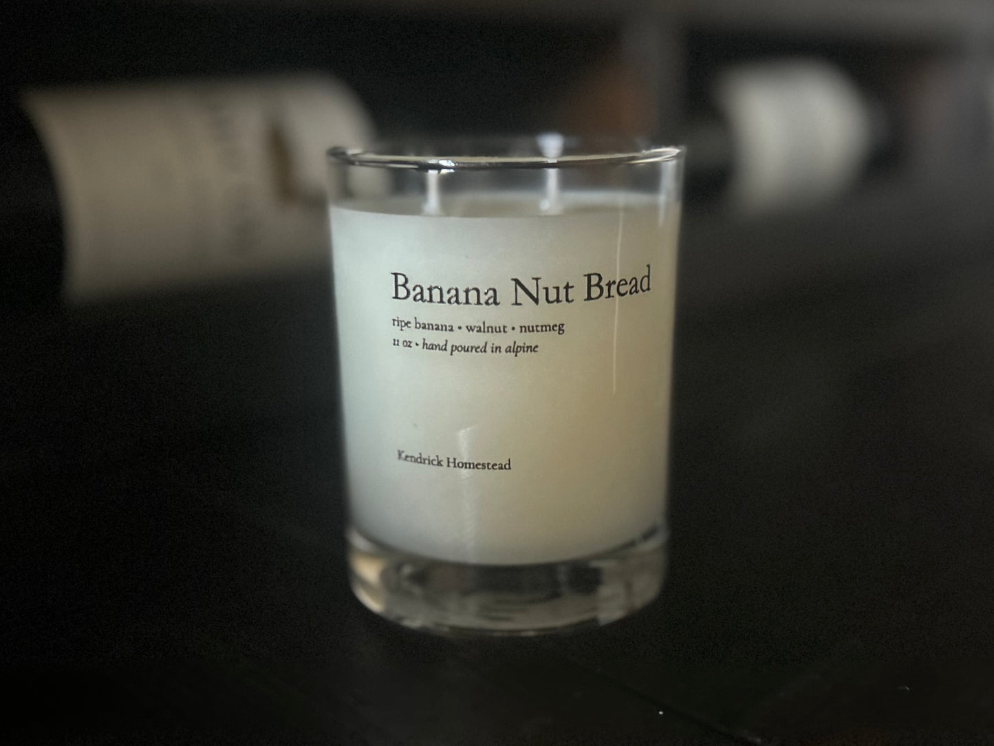 Banana Nut Bread candle,  coconut, apricot and soy wax blend, Kendrick Homestead
