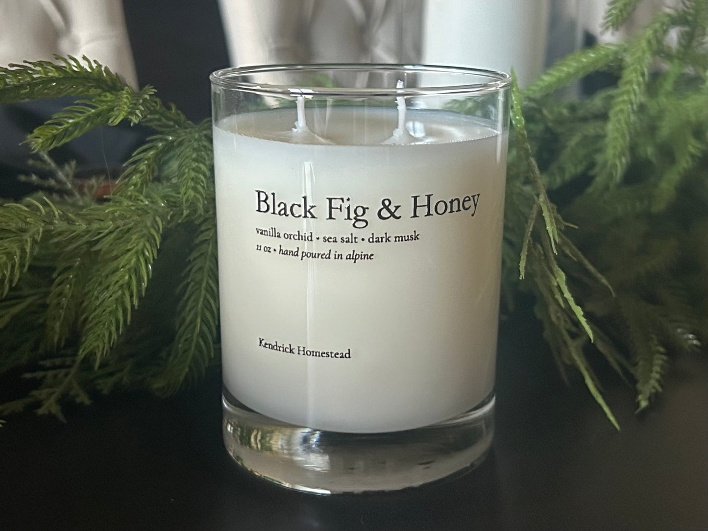 Black Fig & Honey candle,  coconut, apricot and soy wax blend, Kendrick Homestead