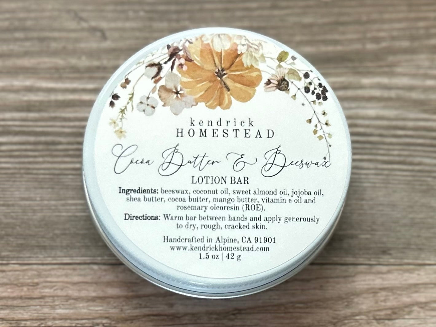 Cocoa Butter & Beeswax lotion bar Kendrick Homestead