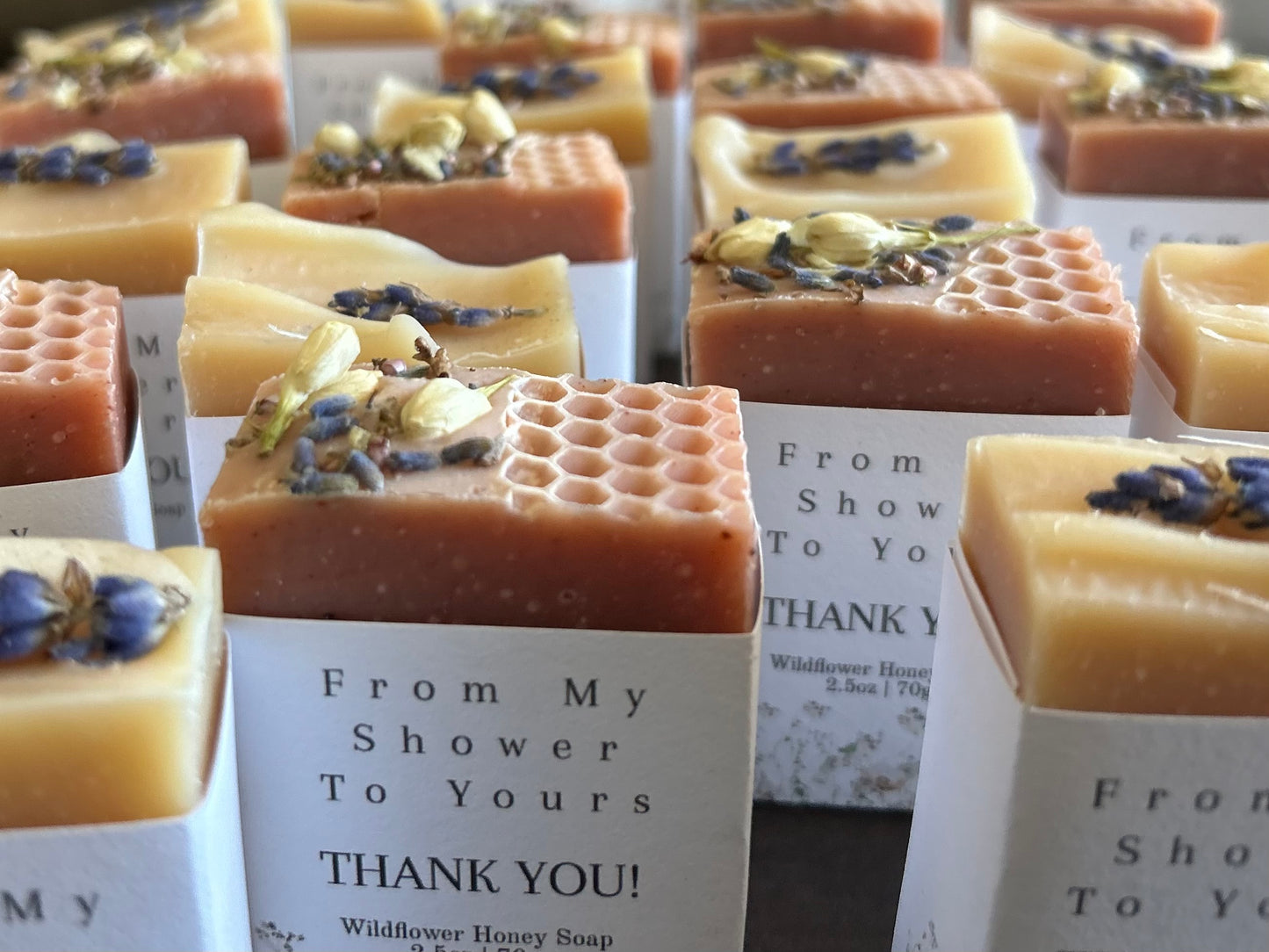 Bridal and baby shower party favors, goat's milk soap. Wildflower and lemon lavender soap