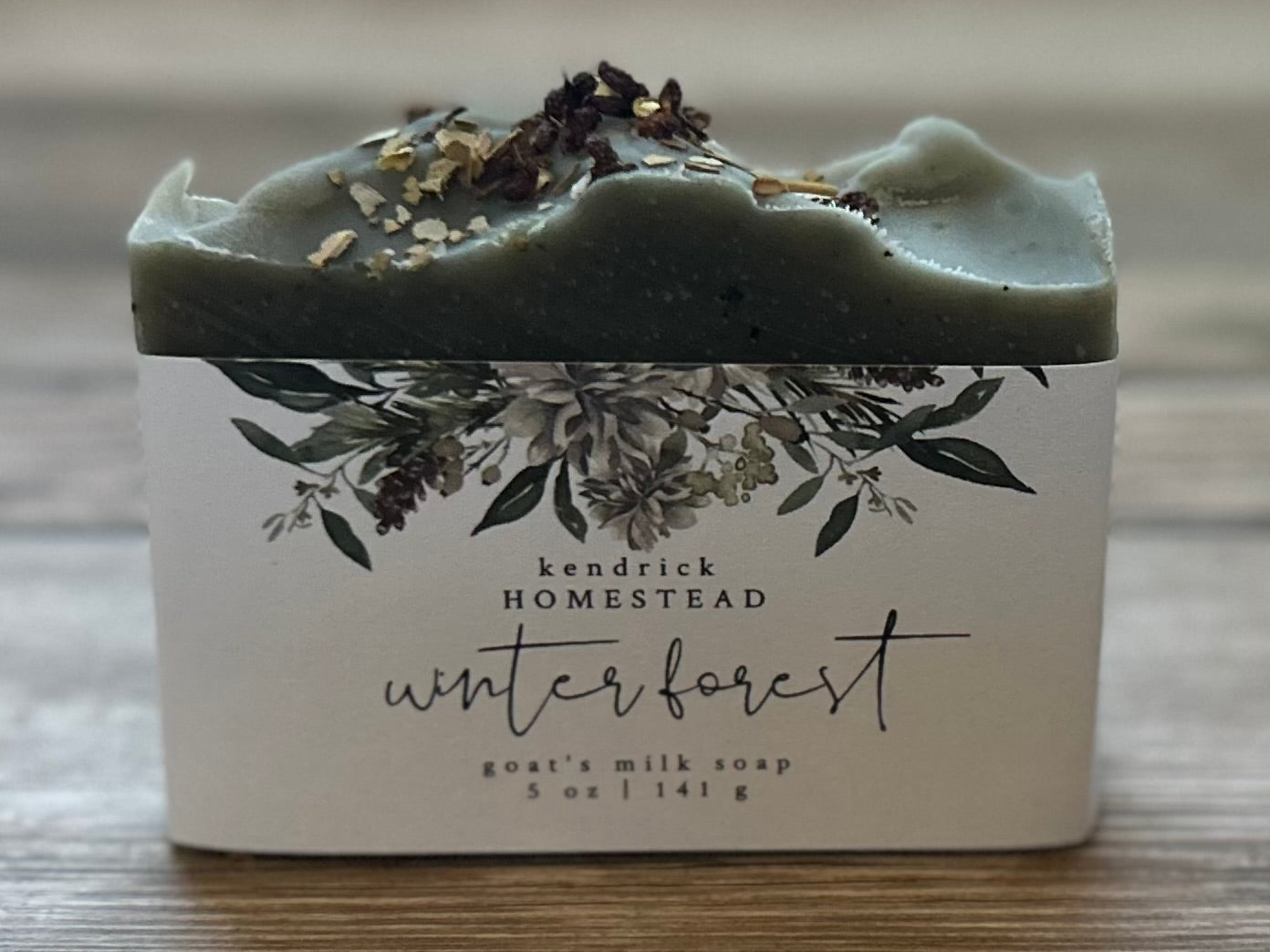 Winter Forest goats milk soap, french green clay, mint, Kendrick Homestead