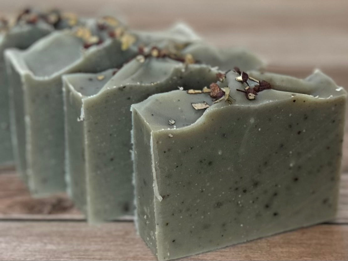 Winter Forest goats milk soap, french green clay, mint, Kendrick Homestead