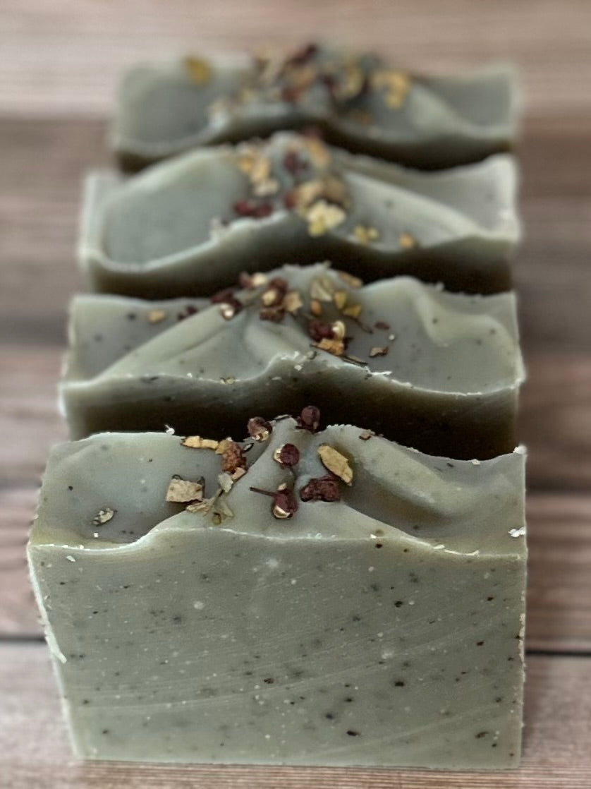 Winter Forest goats milk soap, french green clay, mint, Kendrick Homestead