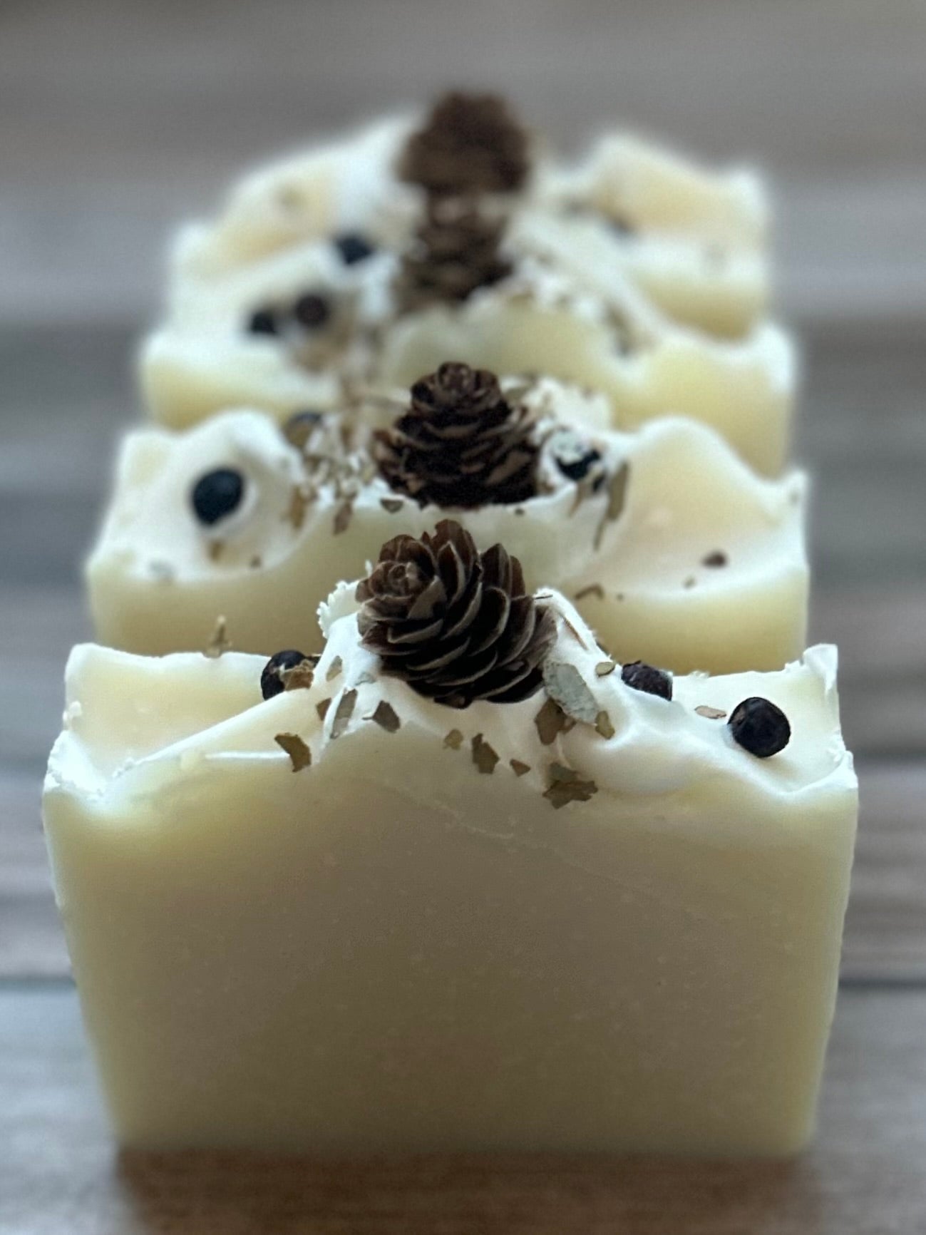 Snowy Pine soap, peppermint, lavender, juniper berry, pine cone, white winter forest soap, Kendrick Homestead