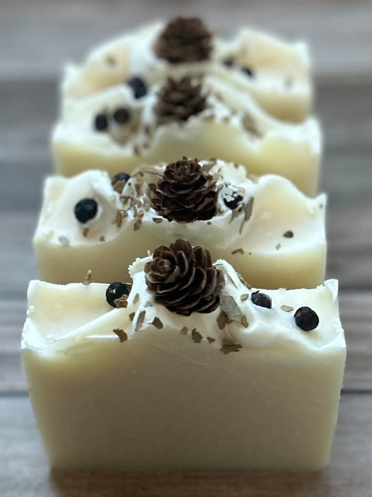 Snowy Pine soap, peppermint, lavender, juniper berry, pine cone, white winter forest soap, Kendrick Homestead