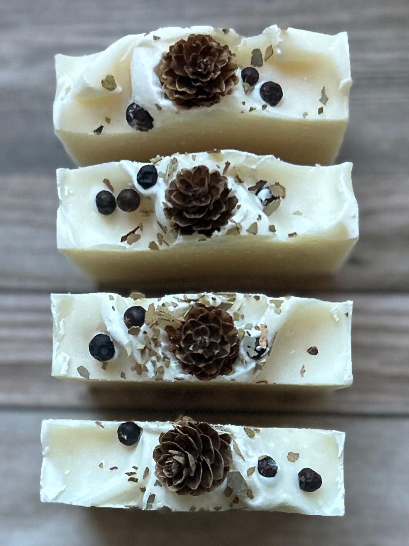 Snowy Pine soap, peppermint, lavender, juniper berry, pine cone, white winter forest soap, Kendrick Homestead