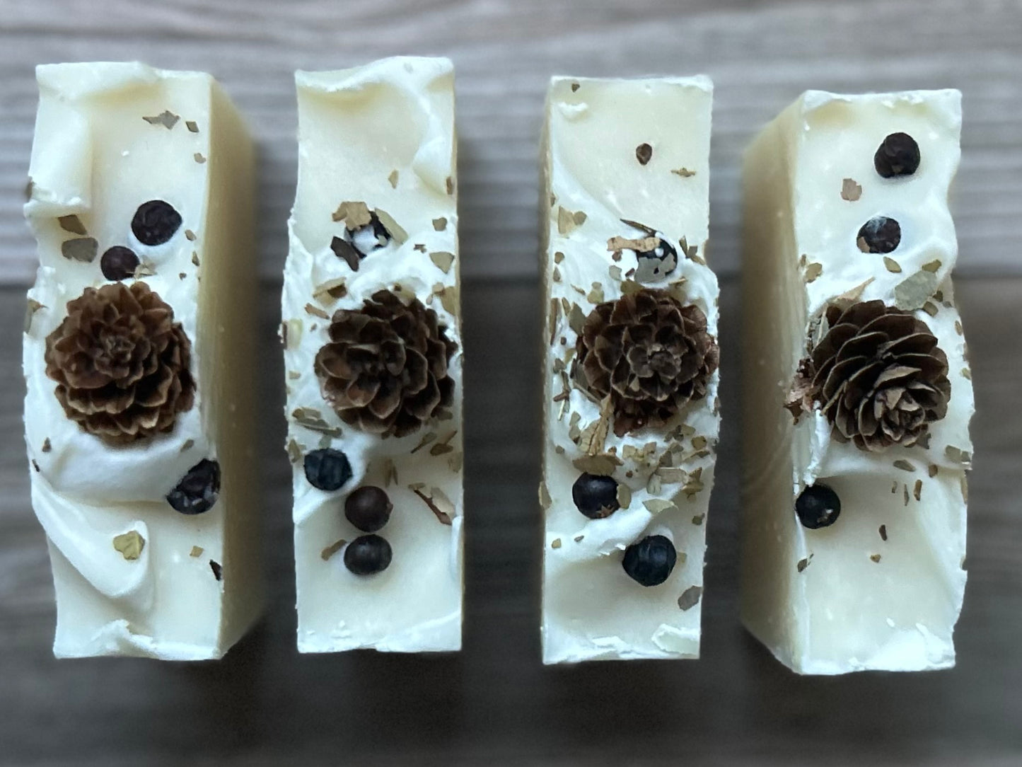 Snowy Pine soap, peppermint, lavender, juniper berry, pine cone, white winter forest soap, Kendrick Homestead