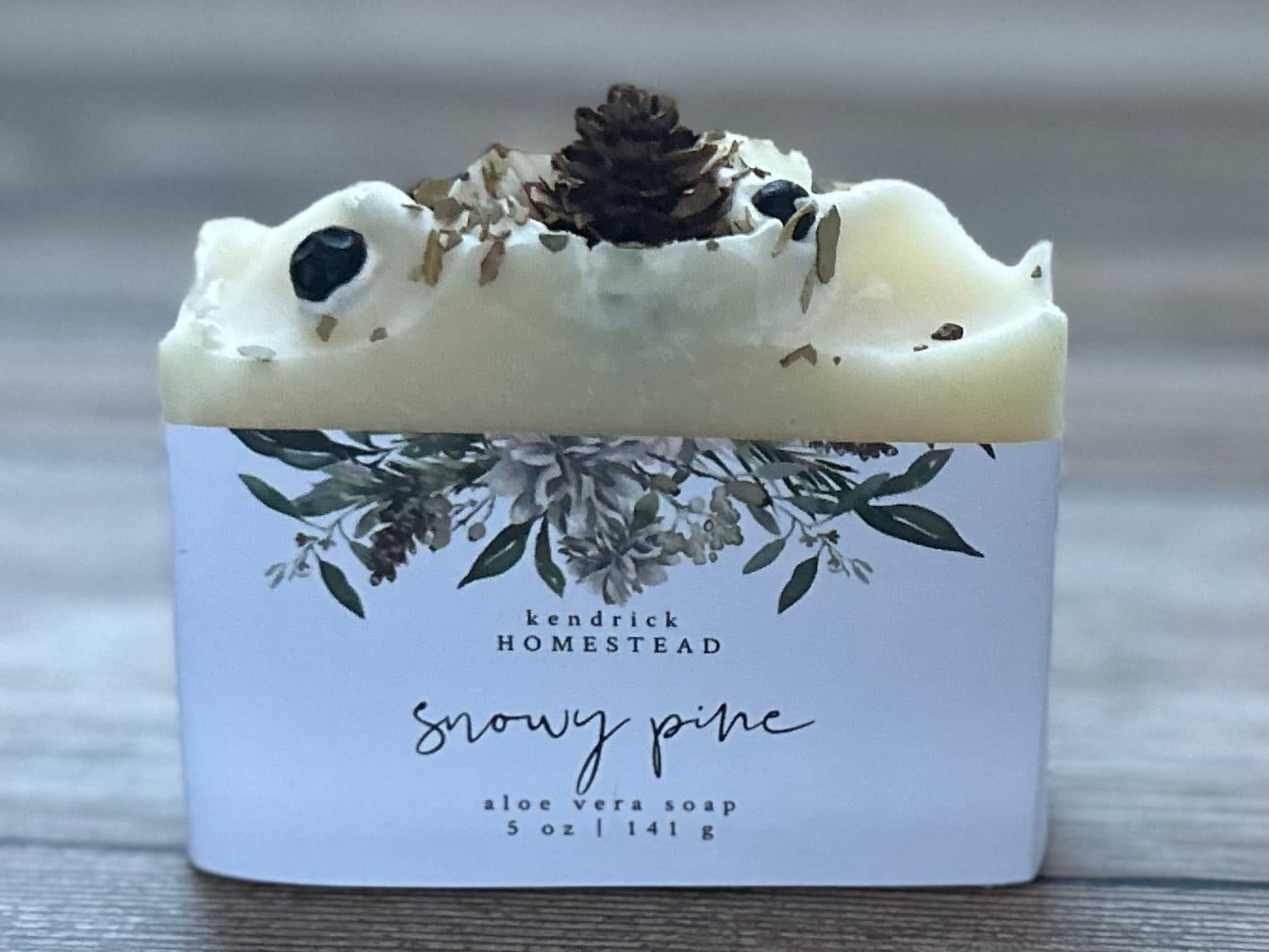 Snowy Pine soap, peppermint, lavender, juniper berry, pine cone, white winter forest soap, Kendrick Homestead