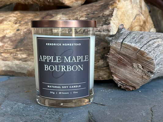 Apple Maple Bourbon soy wax candle double wick Kendrick Homestead