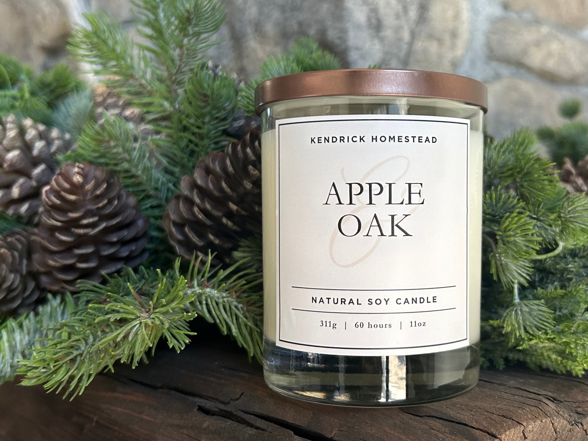 Apple and Oak soy wax candle double wick Kendrick Homestead