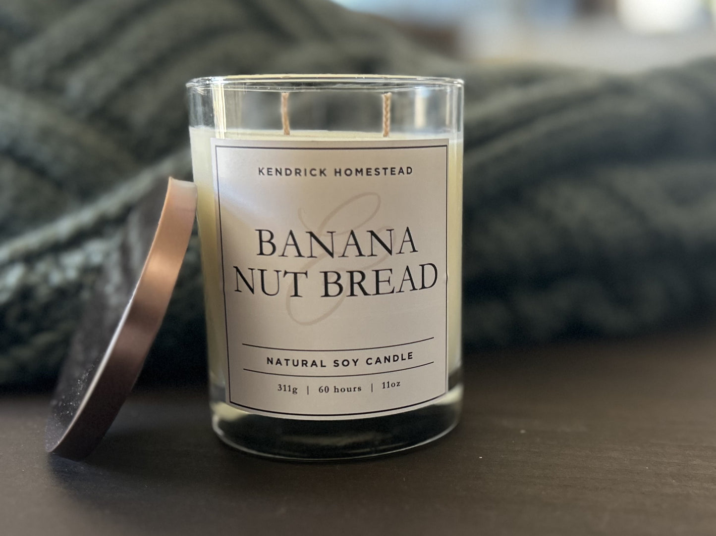 Banana Nut Bread soy wax candle double wick Kendrick Homestead