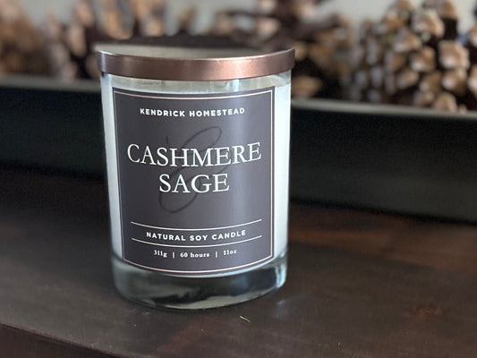 Cashmere and Sage soy wax candle double wick Kendrick Homestead