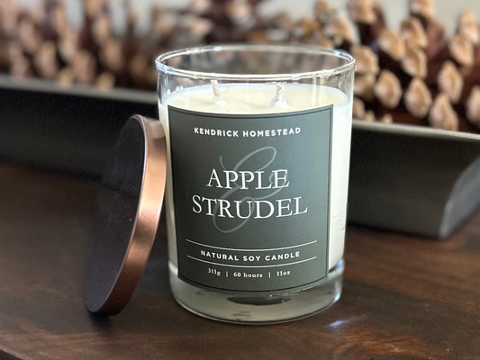 Apple Strudel soy wax candle double wick Kendrick Homestead