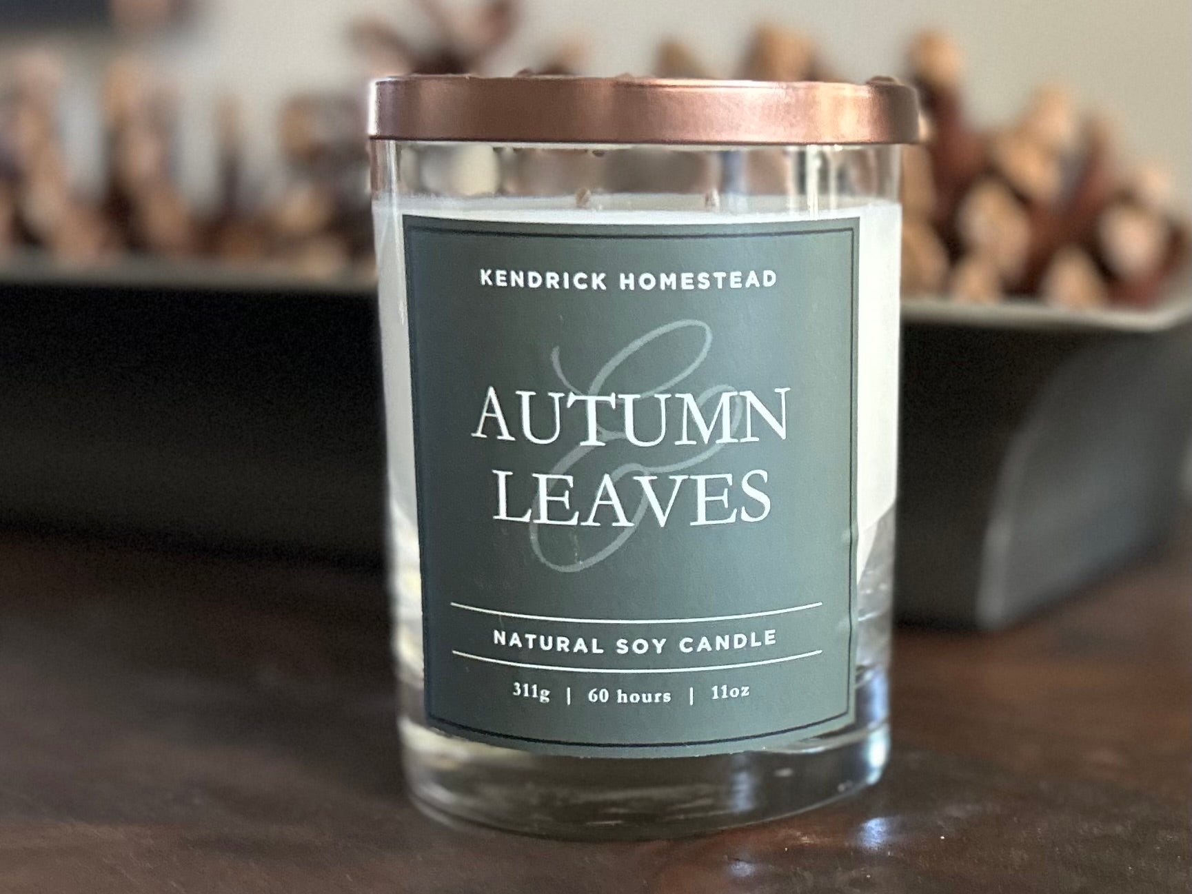 Autumn Leaves soy wax candle double wick Kendrick Homestead