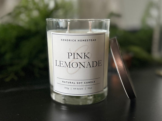 Pink Lemonade soy wax candle double wick Kendrick Homestead