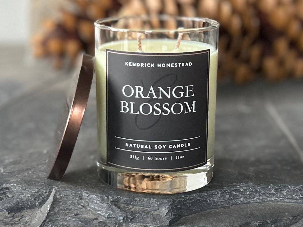 Orange Blossom Soy Wax candle double wick Kendrick Homestead