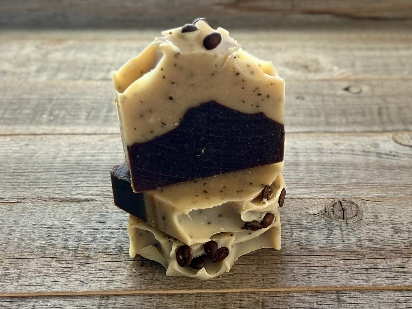 Coffee and Clove Soap coconut milk, chocolate, coffee grounds, oatmeal, clove, star anise, cedarwood, exfoliating, Kendrick Homestead