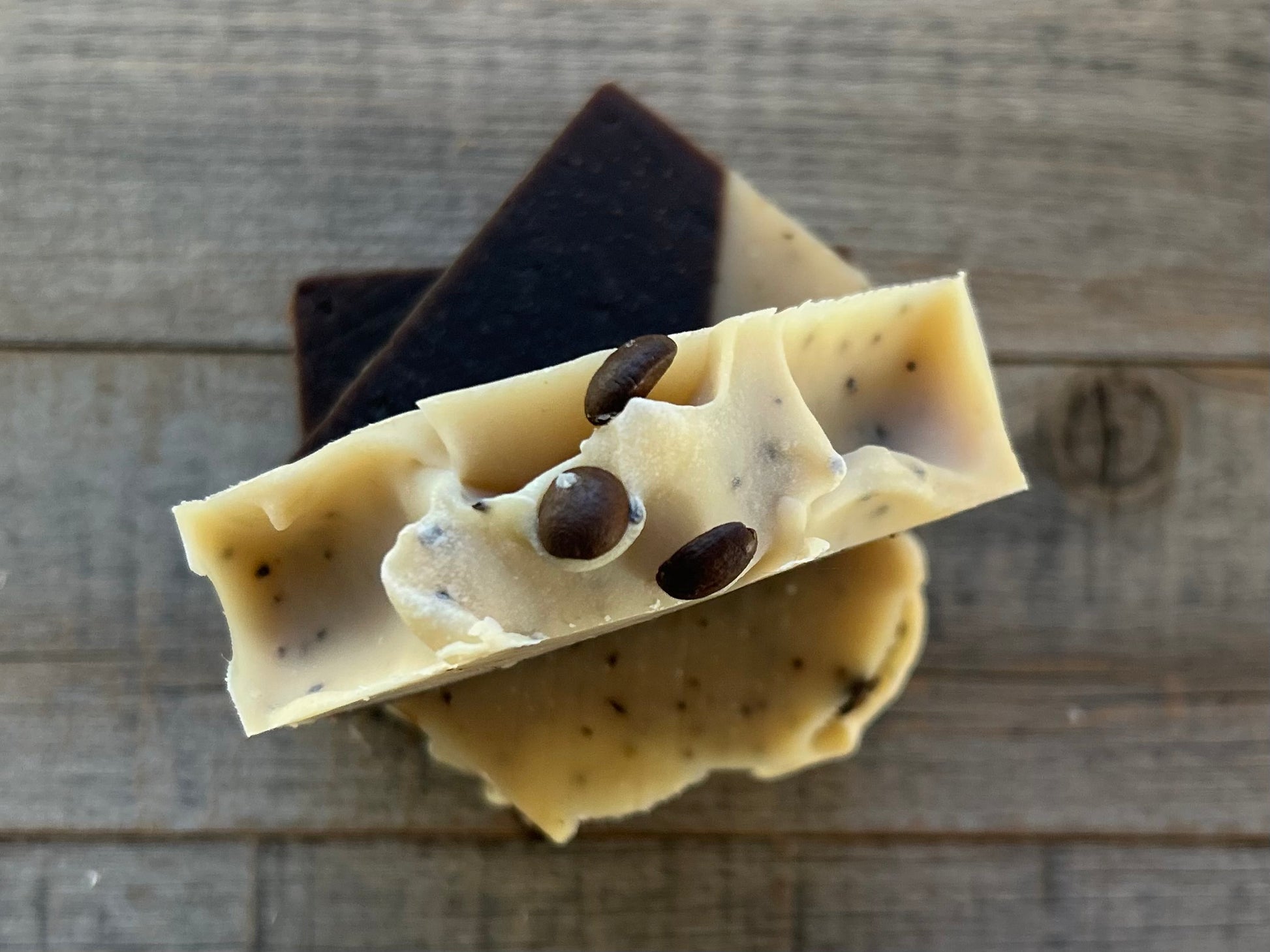 Coffee and Clove Soap coconut milk, chocolate, coffee grounds, oatmeal, clove, star anise, cedarwood, exfoliating, Kendrick Homestead