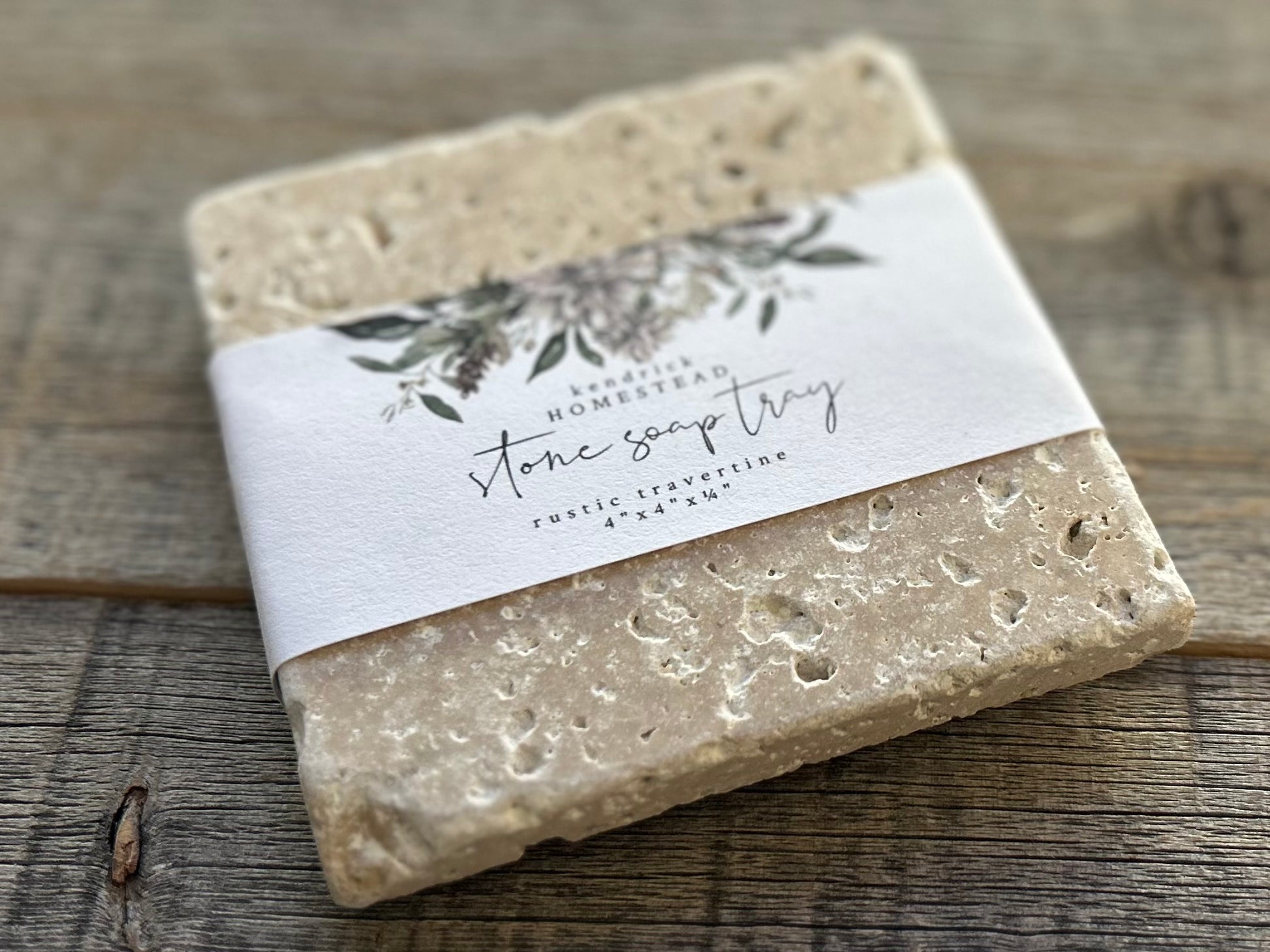 Stone Soap Tray 4"x4", rustic travertine Kendrick Homestead