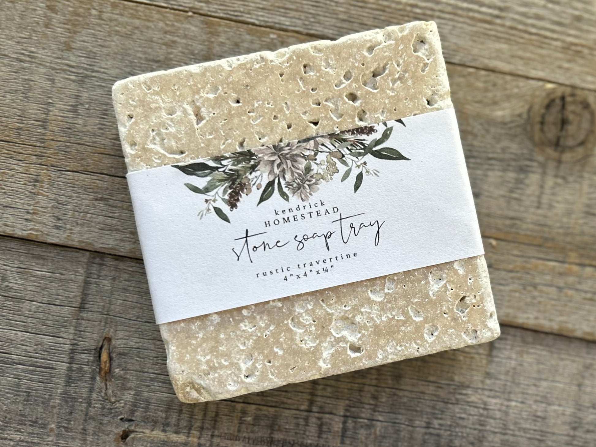 Stone Soap Tray 4"x4", rustic travertine Kendrick Homestead